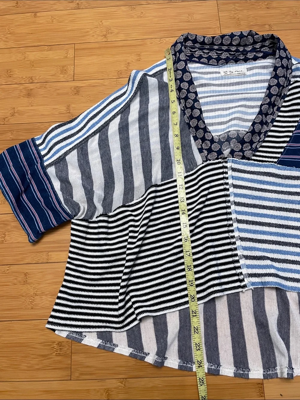 Free People The Stripe Is Right Top Large Oversized Cropped V Neck Mixed Pattern